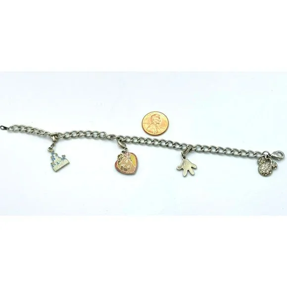 Walt Disney Charm Bracelet Silver Tone Clip Charms 7 3/4" Rhinestone Official - Picture 10 of 11